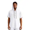Camisa de Lino con Capucha para Hombre, Verano Europeo y Americano, Sencilla, Holgada, Casual, Moderna, con Hebilla, Manga Corta