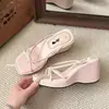 Chanclas de cuña con plataforma estilo francés para mujer, Novedad Verano 2026 Moda al aire libre Sandalias para aumentar la altura para personas bajitas