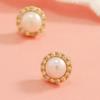 Amazon Aretes Redondos Mayoreo Estilo Coreano Simple Círculo Dorado Aretes de Perlas Cobre Transfronterizo Joyería