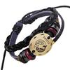 Pulseira de couro genuíno com contas de liga de bronze nova europeia e americana, signo de Peixes, pulseira punk de couro de boi