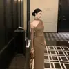 Vestido de Diseño Original Retro Francés de Malla Trenzada Calado Patchwork de un Hombro Ajustado para Mujer