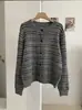 KEKEZOON suéter cárdigan de moda retro versátil de cuello redondo a bloques de color a rayas de manga larga de un solo botón 8964