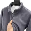Chamarra de polar para hombre, polar de doble cara, color liso, sudadera abierta al frente, chamarra de invierno cálida y casual para hombre con cuello alto