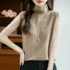 Top sin mangas de punto 100% lana pura con cuello alto, listo para usar
