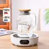 Jarra para Água Fria de Vidro Borossilicato Alto com Design Elegante, Jarra para Chá de Frutas com Tampa Filtrante de Aço Inoxidável Embutida, Tampa de Bambu, Jarra para Água Fria em Formato Quadrado