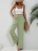 Moda Europea y Americana para Mujer Amazon Tiktoktemu Primavera y Verano 2026 Nuevos Pantalones de Pierna Ancha de Color Sólido Versátiles Pantalones Casuales