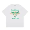 Camiseta Unissex de Manga Curta Verão Casa Masculina Transfronteiriça Casablanca Azul Quadrado Gradiente Estampa de Logo com Letras
