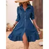 Novo vestido casual feminino de moda estilo europeu e americano com gola de lapela e mangas compridas