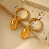 Pendientes de Colgante de Concha Estilo Ins Retro Elegante para Mujer Moda Oceánica Elegantes Hebilla de Oreja de Acero Titanio Chapado en Oro de 18K