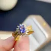 Anillo de Tanzanita Natural Plata 925 Anillo Incrustado Joyería Llamativa de Lujo Transfronteriza Venta Caliente en Transmisión en Vivo