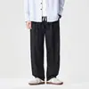 Ropa de Hombre Beijie Verano 2026 Nuevos Pantalones Casuales de Tres Colores con Cordón Pantalones Rectos Sueltos de Algodón y Lino para Hombre Estilo Retro