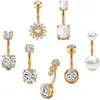 Set de 7 Piezas de Acero Inoxidable Flor Corazón Circonita Anillos Personalizados para Ombligo y Joyería para Piercings para Transfronterizo