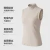 Chaleco térmico de fibra de perla para otoño e invierno para mujer, cuello medio alto, diseño simple con copas en el pecho, tela cepillada, corte ajustado, top sin mangas