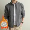 Cardigan Suéter Grueso de Terciopelo yingao Invierno Cuello Alto Cremallera Cálido Casual Color Sólido Estilo Old Money Mediana Edad Ropa para Hombre