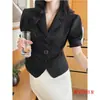 Camisa de Estilo Francés con Mangas Abullonadas y Cintura Ajustada para Mujer, Top de Manga Corta con Solapa de Corte Ajustado