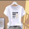 Camiseta Casual de Alta Qualidade com Estampa de Letras, Manga Curta para Mulheres, Verão, Gola Redonda, Solta e Versátil, Top da Moda Estilo Mãe
