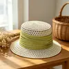 Sombrero de Sol de Verano Calado Transpirable Versátil Moda Sombrero de Paja Plano de Copa Plana Sombrero de Cubo Vacaciones en la Playa Sombrero de Playa Casual