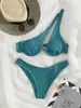 Maiô de Biquíni Cortado Europeu e Americano para Exportação Feminino Sexy de Um Ombro Cor Sólida Bikini Bikini Atravessando Fronteiras Amazon Maiô