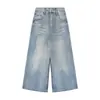 Shorts de Mezclilla Rectos Lavados con Efecto Desgastado Estilo Retro Americano para Mujer, Moda de Verano Sueltos Talla Grande Pierna Ancha Jeans Cortos