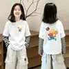 Nuevas camisetas de algodón 100% para niñas, elegantes camisetas de manga larga con un diseño único de dos piezas para niños mayores, para el otoño.