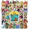 Compra directa transfronteriza: 56 piezas de pegatinas tipo doodle temáticas de cabañas de cuento de hadas fantásticas para decorar fundas de computadora, tableta y teléfono; pegatinas impermeables