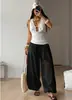 Pantalones Anchos Holgados para Mujer Verano Cintura Alta Casual Largos Color Sólido Pantalones Linterna Blanco y Negro