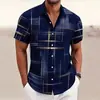 Camisa informal de negocios de manga corta para hombre, camisa con estampado de cuadros geométricos, nuevo modelo transfronterizo, camisa de alta gama sin planchado para hombre
