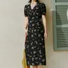 Sur de Francia "Pequeña Flor Amarilla" ~ Vestido francés floral de seda doble crepé Mumi para mujer en verano