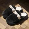 Novas Chinelos Decorativos de Tecido com Pelo Sintético de Coelho para Mulheres Outono e Inverno Internos Casa Aconchegantes com Forro de Fleece Antiderrapantes de Algodão