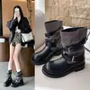 Botas western retro de suela gruesa a media pantorrilla con tacón apilado, botines plisados estilo caballero para mujer, nueva colección de invierno 2026, botines Martin para mujer