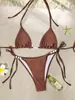 2026 Novo Estilo Europeu e Americano Cor Sólida Cadarço Pingente de Contas Sexy Triângulo Copa Bikini Duas Peças Maiô