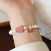 Pulsera elegante de doble círculo de jade y cristal de perla de marea nacional, pulsera de personalidad de nicho, pulsera de moda de alta sensación, venta al por mayor para mujeres