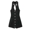 Mono Corto de Verano 2026 para Mujer, Nueva Moda, Estilo Europeo y Americano, Botón Simple, Adelgazante, Cuello Halter, Espalda Descubierta