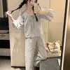 Pijama de Cuadros Florales para Mujer, Primavera y Otoño, Estilo Princesa Dulce Francesa, Conjunto de Ropa para el Hogar de Manga Larga, Venta al por Mayor Transfronteriza
