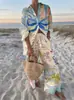 Amazon Transfronterizo Elementos de Animales Marinos Estampado Digital Conjunto de Camisa de Manga Larga con Solapa y Pantalones para Mujer