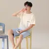 Pijama de Algodón Puro para Hombre, Estilo Verano 2026, Conjunto de Shorts de Manga Corta, Ropa de Casa Holgada y Cómoda para Hombre que se Puede Usar Afuera