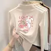 Camiseta de manga longa com gola alta e fleece escovado para meninas, outono e inverno, quente e grossa, peça básica da moda para bebês