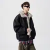Chaqueta de Cuero Patchwork con Cordones Negra para Hombres y Mujeres, Abrigo de Algodón Pesado Forrado de Felpa para Invierno, Estilo High Street, Chaqueta de Algodón Genial para Parejas