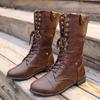 Comercio Exterior Nuevas Botas Martin Redondas Europeas y Americanas de Caña Alta de Tacón Plano Marrones de Una Sola Pieza de Tacón Grueso para Mujer de Talla Grande Transfronterizo