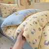 Lindo Set de Tres Piezas a Cuadros de Gato de Dibujos Animados Azul para Dormitorio de Estudiantes de Primer Año Algodón Suave Ropa de Cama 6