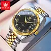 Dropshipping Oulisi Modelo Nuevo Dorado Completamente Impermeable Luminoso Correa de Acero Transfronterizo Comercio Exterior Reloj de Cuarzo para Hombre