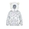 Jaqueta de Algodão com Capuz e Gola de Pelo de Gato Hello Kitty Totalmente Estampada Fofa para Mulheres Inverno 2025 Nova Jaqueta de Algodão Grossa e Quente