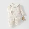 Mameluco de Bebé Niña con Cuello de Muñeca Dulce Clase A 40g Mameluco Delgado de Algodón Ropa Cálida para Gatear Bebé Otoño e Invierno