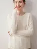 Suéter de cashmere puro para outono e inverno para mulheres, corte solto, gola redonda, trança grossa, cor sólida, malha de base