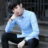 Camisa blanca y negra de primavera y otoño para hombre, de manga larga, estilo coreano, ajustada, informal, juvenil, elegante y a la moda, de color liso.