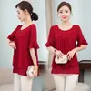 Blusa de Moda de Verano 2026, Top de Gasa Holgado de Manga Corta para Mujer Tallas Grandes, Elegante Camisa de Gasa que Cubre el Vientre para Mujeres Tallas Grandes