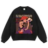 Moletom com estampa de pôster de personagem estilo vintage, algodão pesado, modelagem solta, gola redonda, inspirado em anime, estilo high-street, moletom com capuz, em estoque