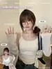 Camisola Chaleco Blanco Estilo Deseo Puro Pequeño para Mujer Sin Mangas de Encaje Ajustado Ajustado Top Básico Versátil para Verano