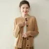26 Nueva Colección Otoño/Invierno: Cárdigan de punto trenzado para mujer, de hilo doble, cachemir grueso, cuello alto, manga larga versátil, de un solo botón
