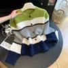 Suéter cárdigan de diseño transfronterizo a rayas de bloques de color 2026 para mujer, Otoño/Invierno, Holgado, Vintage, Casual, Suave, Apto para figuras petite
